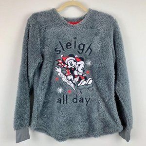 DISNEY Women Plush Gray‎ Fleece Mickey Minnie Mouse Sz S